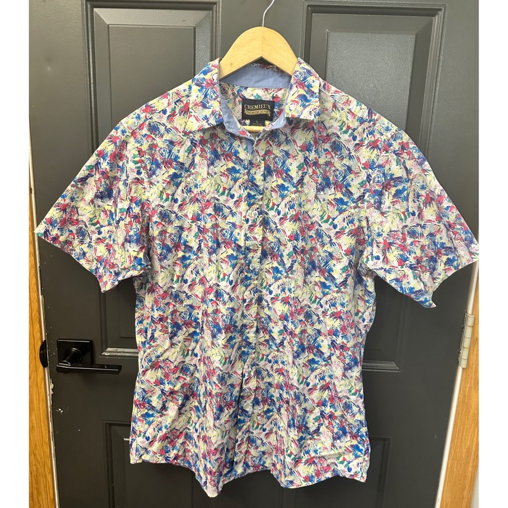 Cremieux Premium Denim Mens Large Abstract Brushstroke Print Cotton Button Down
